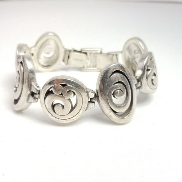 Vintage Brighton Contempo Open Oval Scroll Link Silver Plate Bracelet, Panel - Picture 1 of 8